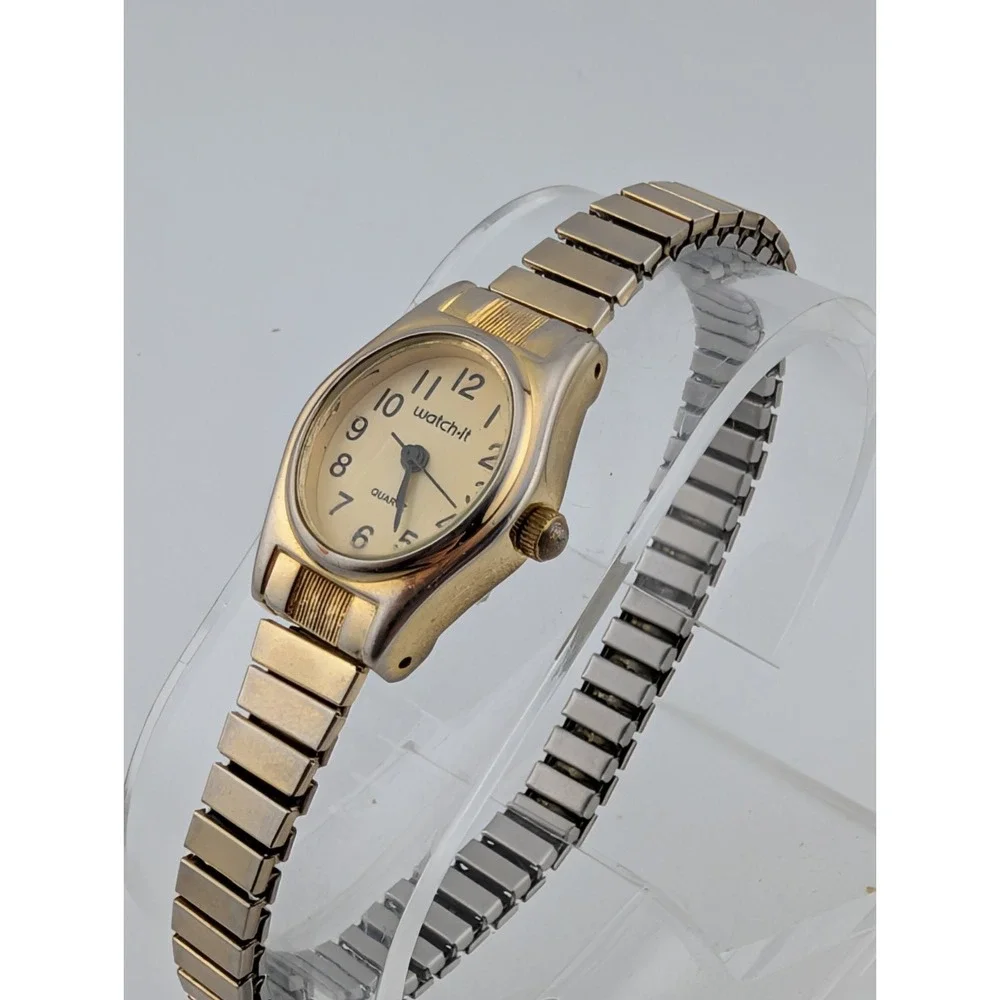Vintage Watch-It Watch Women 18mm Case Gold‎ Stretch Band- New Battery